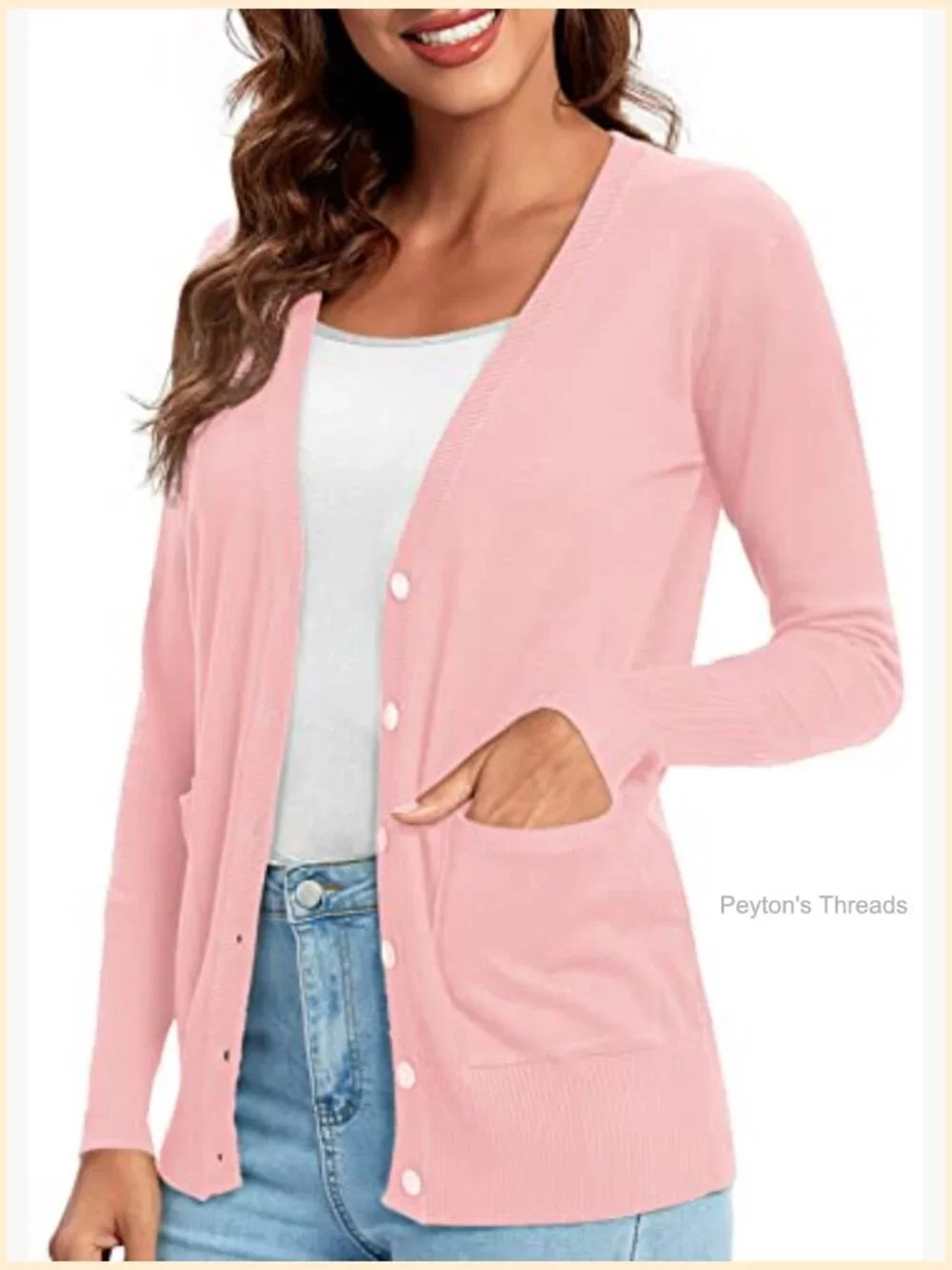 Lightweight Viscose Polyester Cardigan Sweater with Pockets Button Front